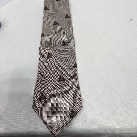 Vintage Joseph Abboud Silk Tie Made in Italy Brown Houndstooth Geometric - Picture 2 of 8